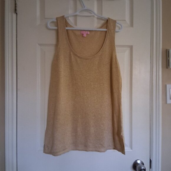 Lilly Pulitzer Women's Large Gold Metallic Linen Blend Lightweight Knit Tank Top - Picture 2 of 13